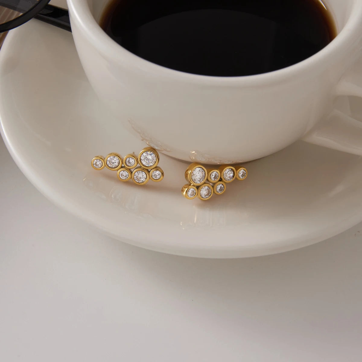 Kika Round Zircon Geometric Stud Earrings Gold PVD Plated Stainless Steel 316L