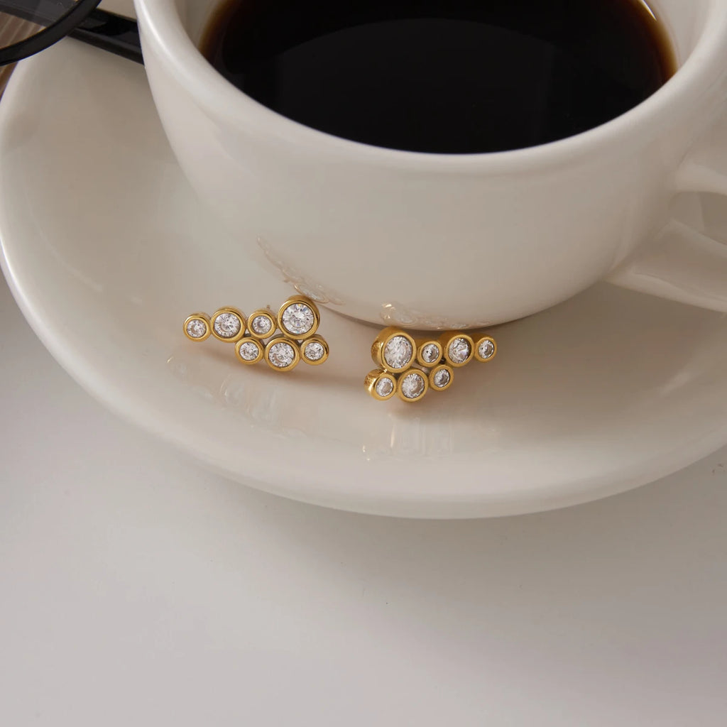 Kika Round Zircon Geometric Stud Earrings Gold PVD Plated Stainless Steel 316L