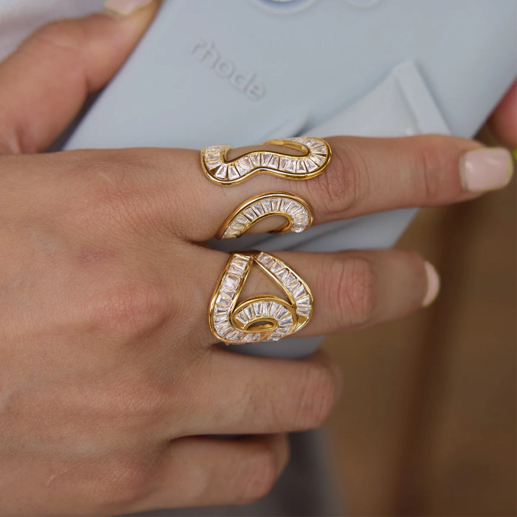 KIKA Full Crystal Geometric Open Rings For Women Minimalist PVD Plated Stainless Steel 316L