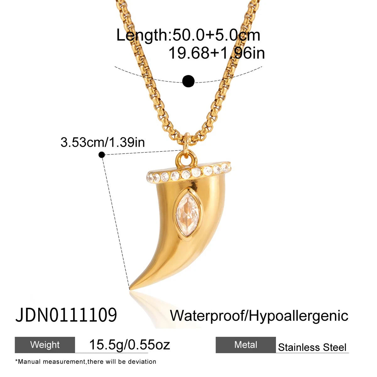 Kika Creative Large White Zircon Cow Horn Pendant Necklace