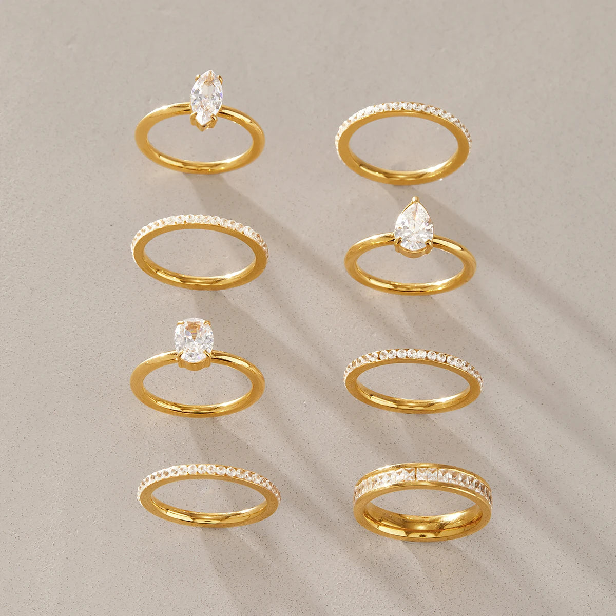 Kika Delicate Geometric Zircon Stackable Rings Minimalist 18K Gold PVD Plated Stainless Steel 316L