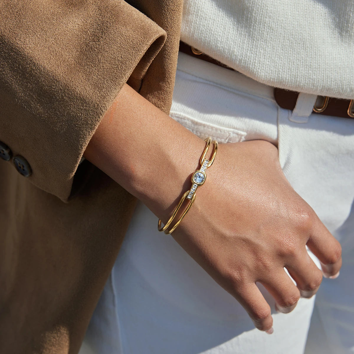 Kika Delicate Bling Hollow Bracelet With White Rhinestones Layered