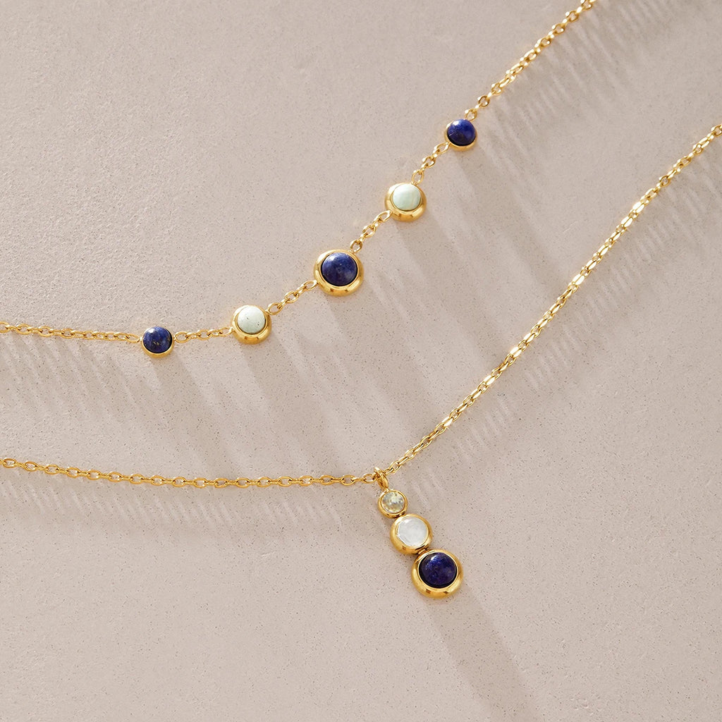 KIKA Lapis Lazuli Stone Zircon Pendant Necklace For Women Minimalist 18K Gold Plated Stainless Steel Necklace 316L