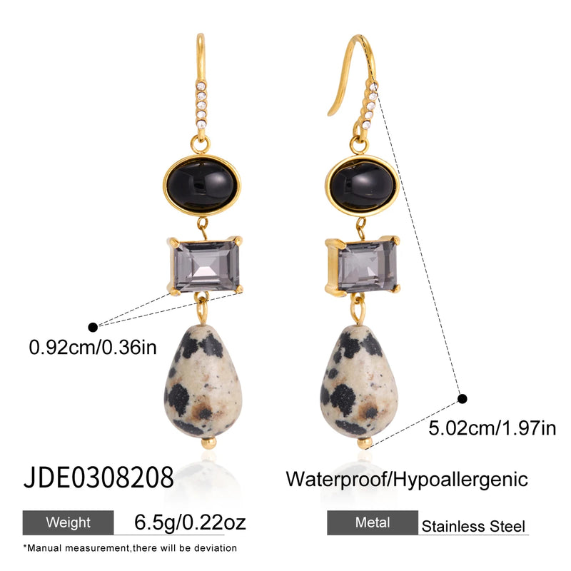 KIKA Vintage Crystal Natural Stone Drop Earrings For Women 18K Gold PVD Plated Stainless Steel Earrings Fashion Jewelry Gift