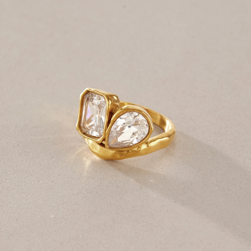 KIKA Water Drop Geometric Zircon Rings For Women Minimalist 18K Gold PVD Plated Stainless Steel 316L