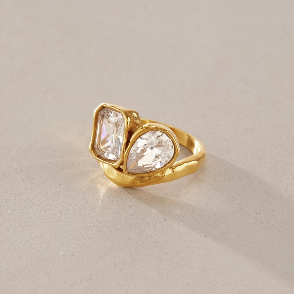 KIKA Water Drop Geometric Zircon Rings For Women Minimalist 18K Gold PVD Plated Stainless Steel 316L