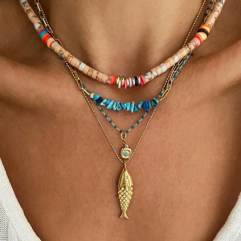 Kika  Minimalist Stainless Steel Carp Pendant Necklace