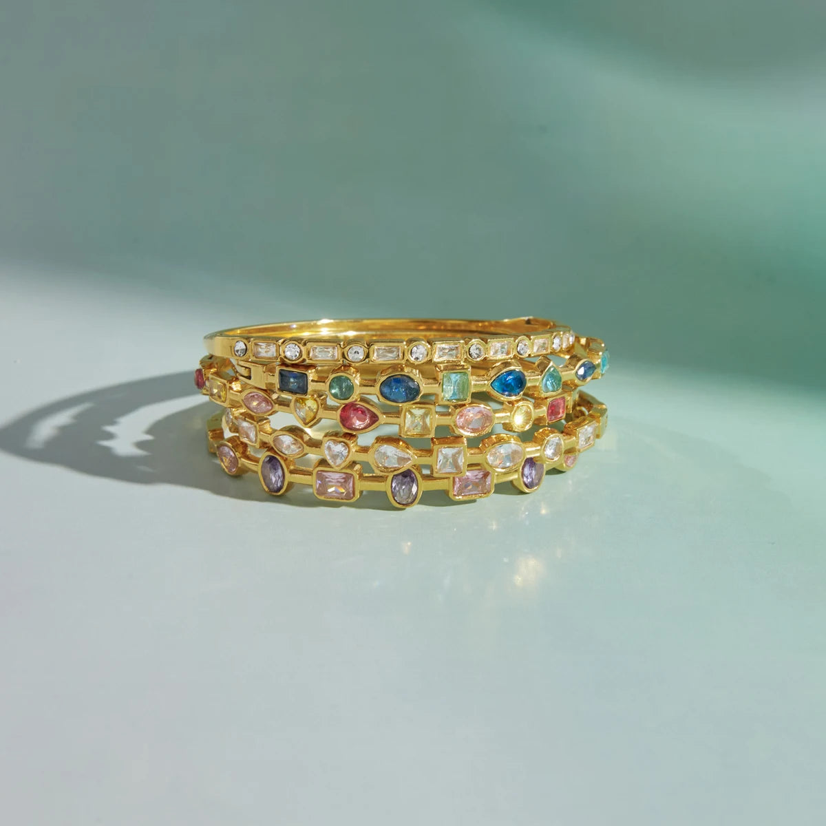Kika Delicate Blue Pink Geometric Shape Splicing Colored Zircons  Bracelet