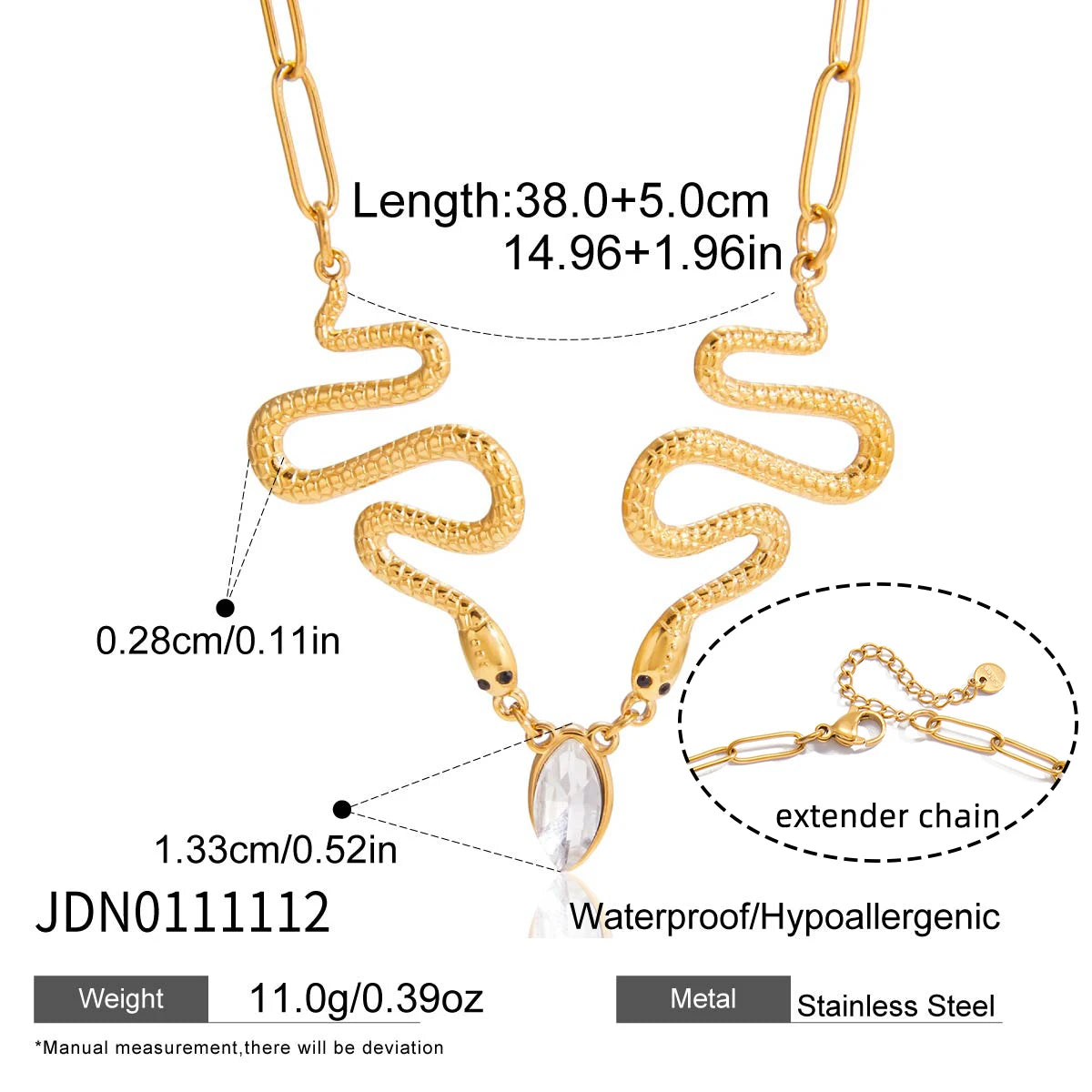 Zircon Pendant Black Rhinestone Snake Shape Chain Necklace