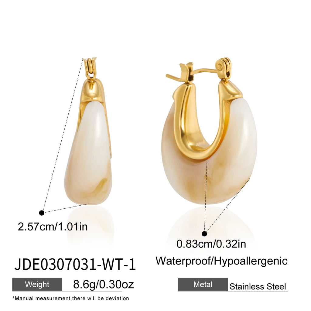 KIKA Vintage Chunky U Shape Resin Clip Earrings For Women 18K Gold PVD Plated Stainless Steel 316L