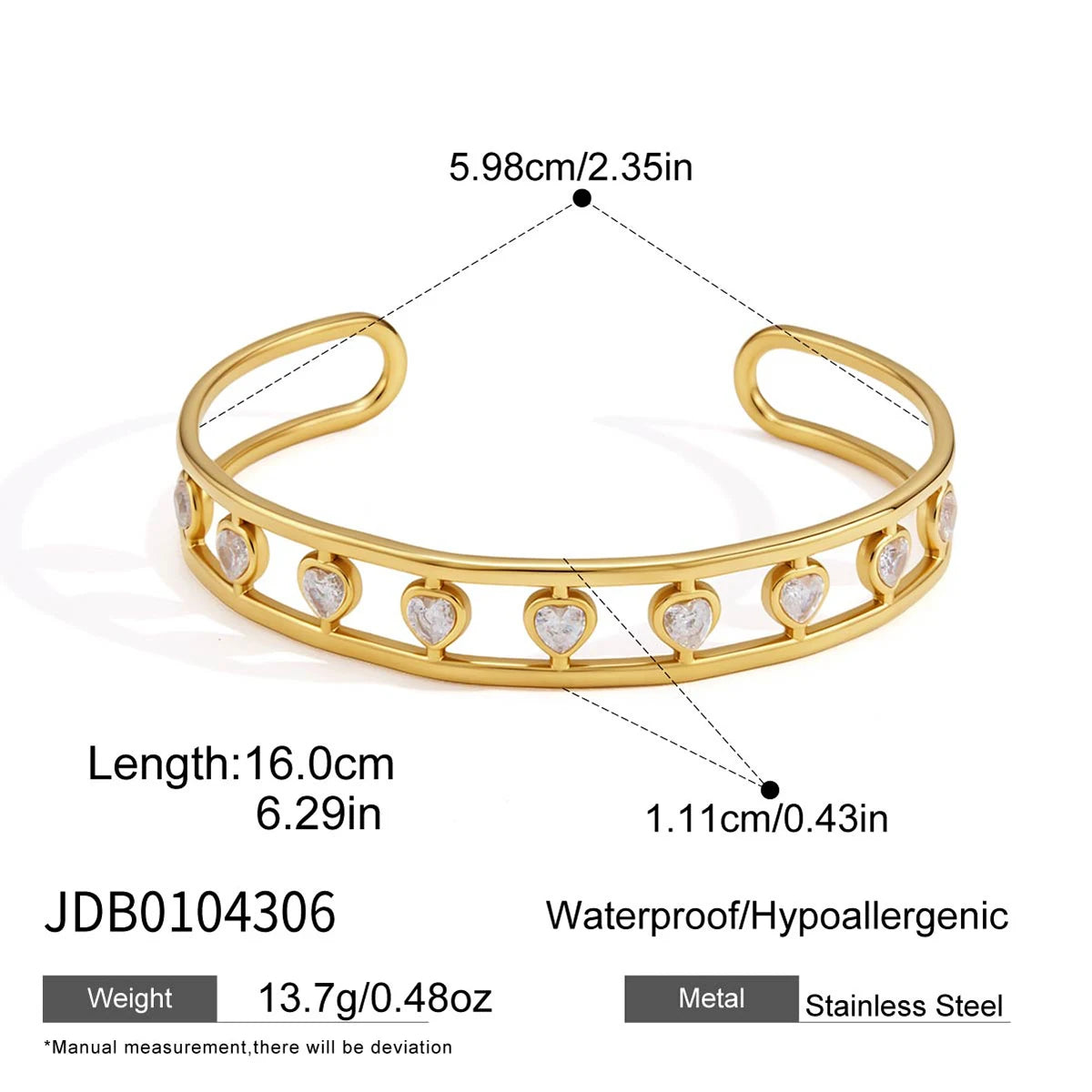 Kika Round Heart Star Zircon Cuff Bracelet For Women Multilayer 18K Gold Plated Stainless Steel Open Bangle Fashion Jewelry