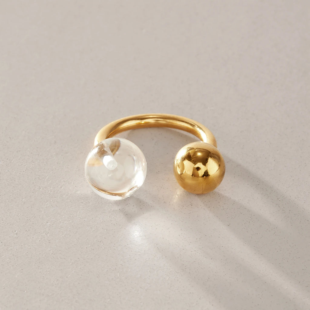 Kika Punk White Resin Ball Open Rings Minimalist 18K Gold PVD Plated Stainless Steel 316L