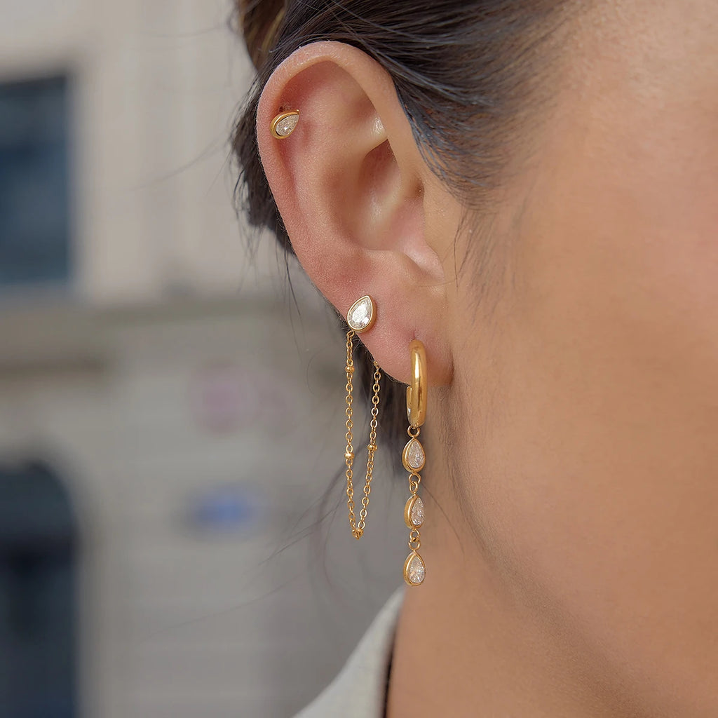 3 Pairs Geometric Water Droplet Rhinestone Earrings