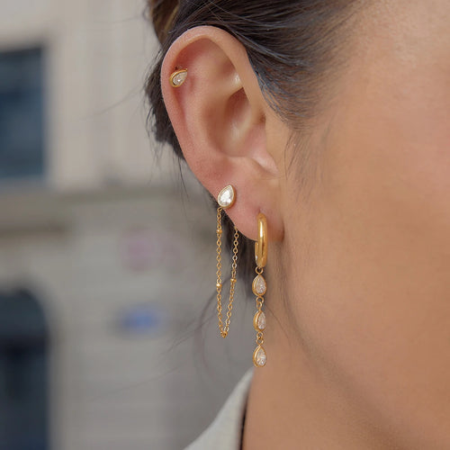 3 Pairs Geometric Water Droplet Rhinestone Earrings