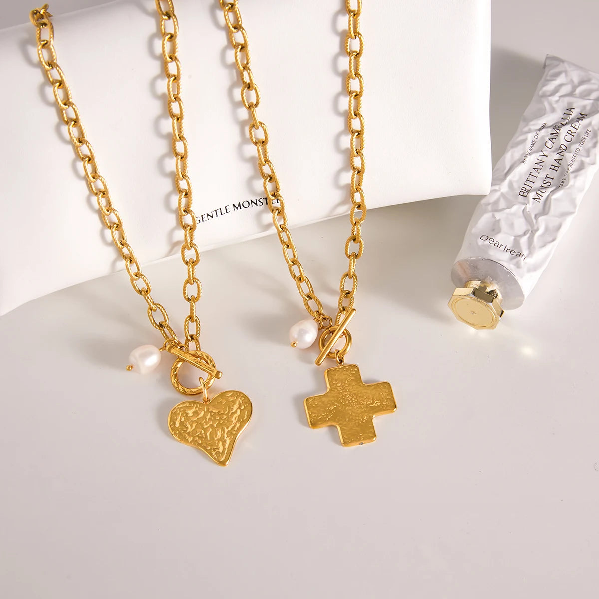 Kika Vintage Hammer Cross Freshwater Pearl Pendant Necklace
