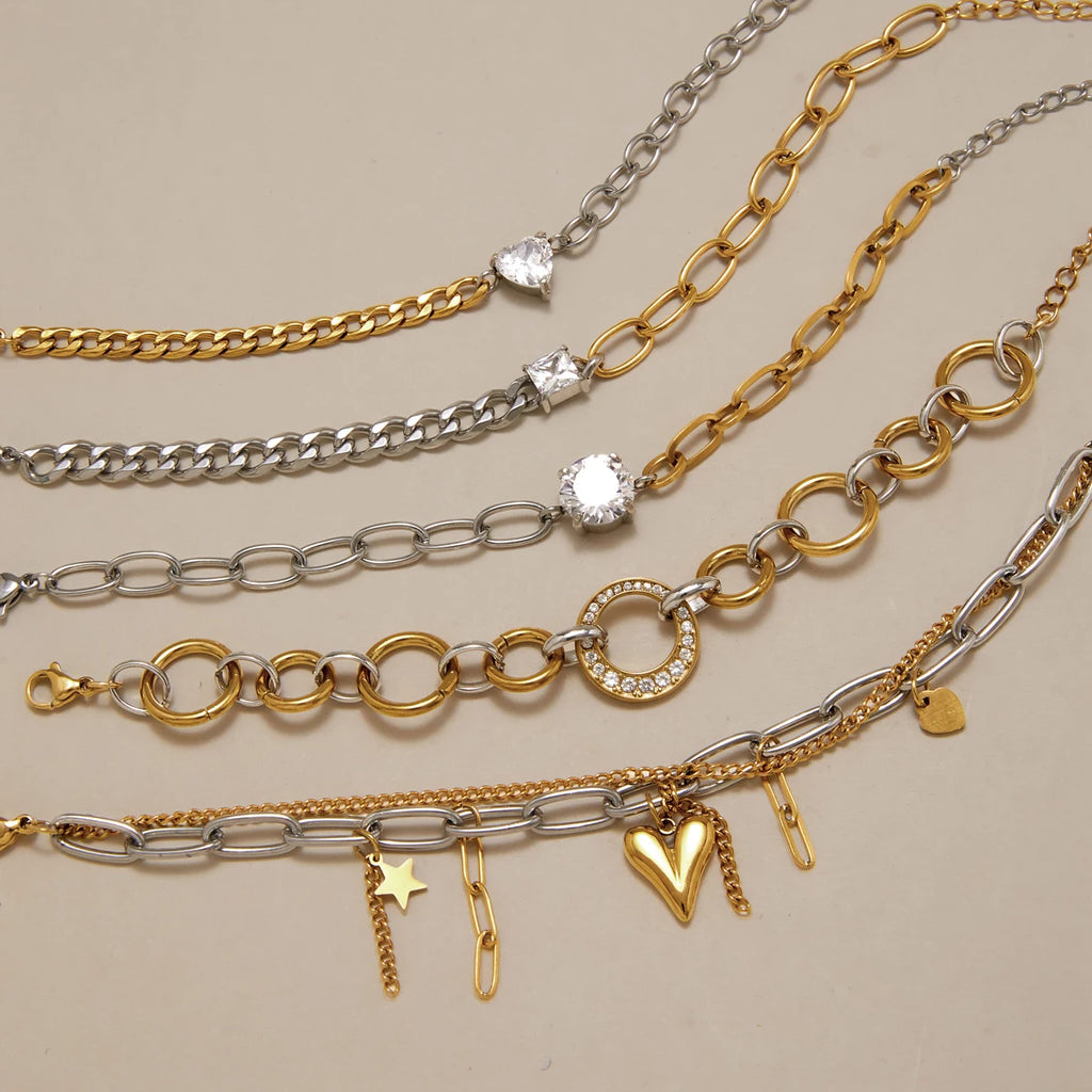 Kika Geometric Zircon Mixed Color Chain Bracelet Gold PVD Plated Stainless Steel 316L
