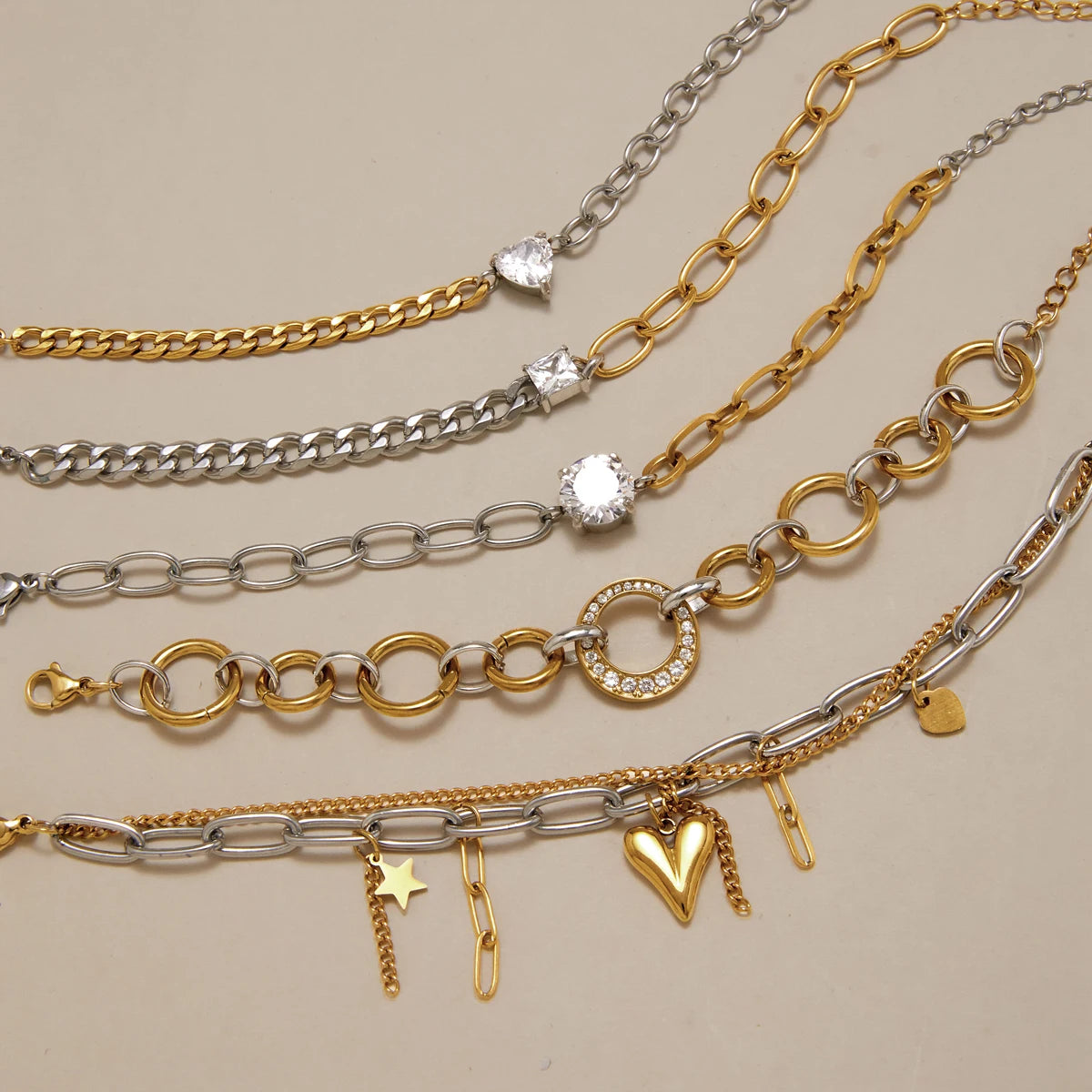 Kika Geometric Zircon Mixed Color Chain Bracelet Gold PVD Plated Stainless Steel 316L
