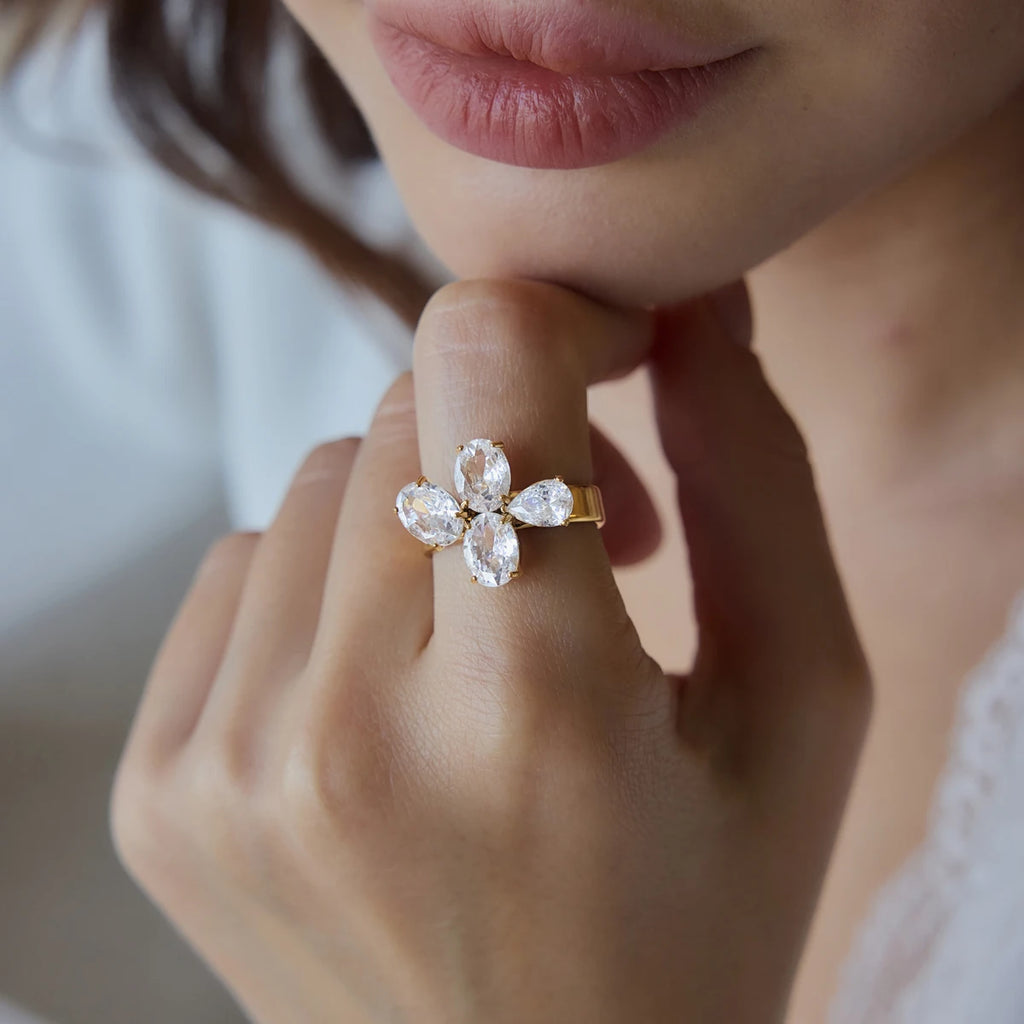 KIKA Delicate Water Drop Oval Zircon Open Rings For Women Waterproof 18K Gold PVD Plated Stainless Steel Rings Fashion Jewelry