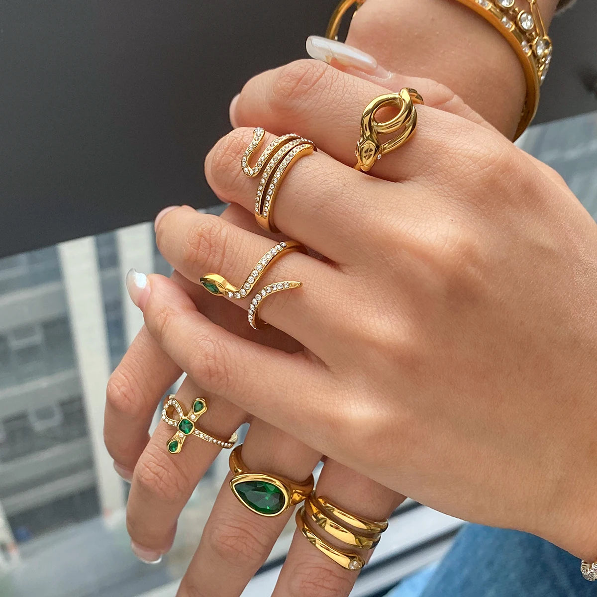 KIKA Fashion Classic Zircon Snake Ring Stainless Steel 316L