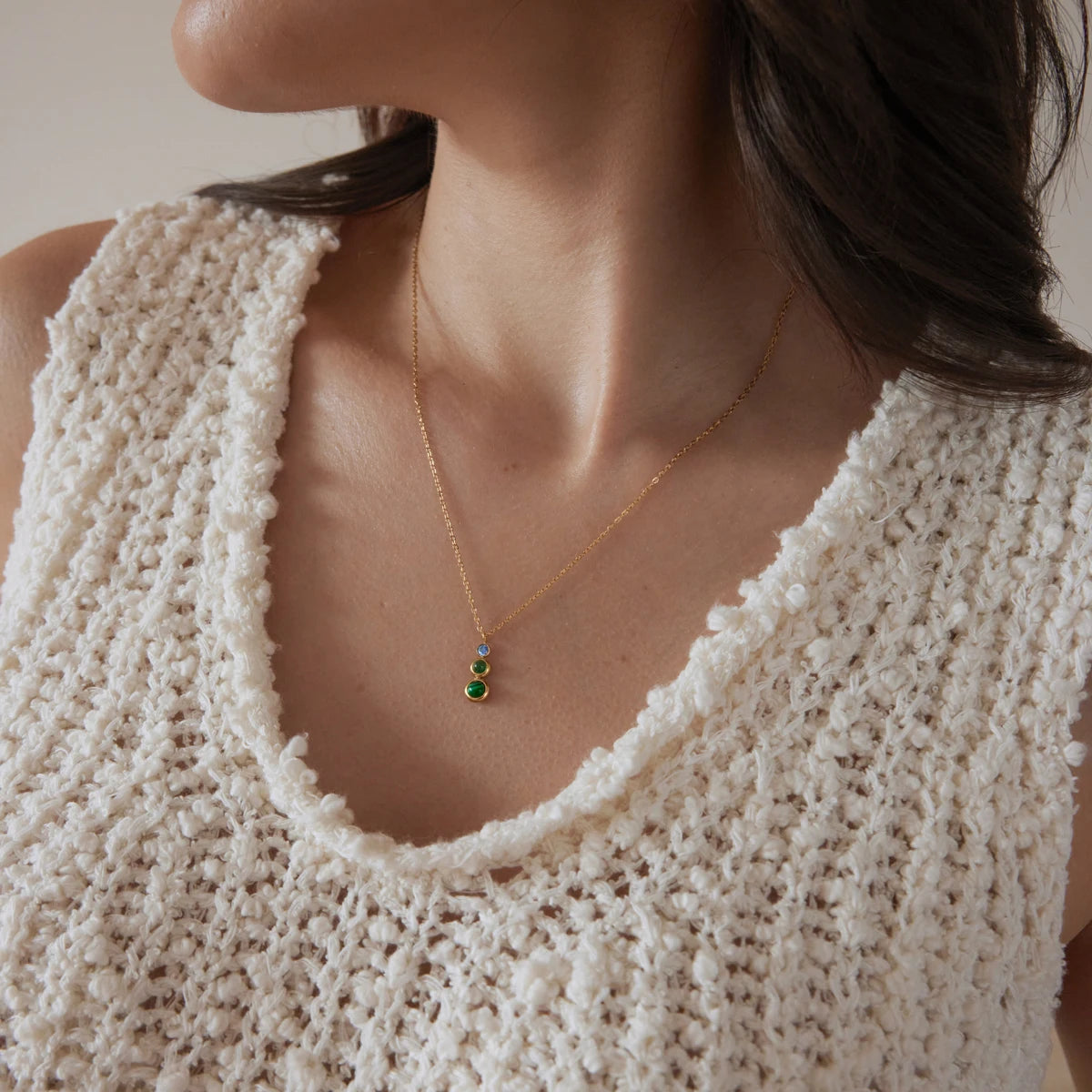 KIKA Malachite Stone Zircon Pendant Necklace For Women Minimalist 18K Gold PVD Plated Stainless Steel 316L