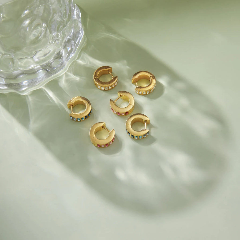 KIKA  Delicate Crystal Clip Earrings 18K Gold PVD Plated Stainless Steel 316L