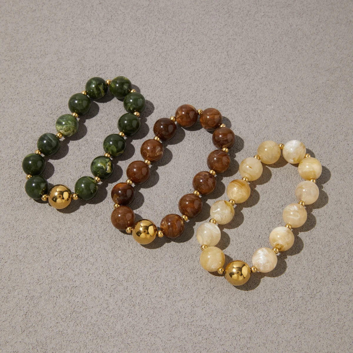 KIKA Elegant Elastic Round Resin Bracelet For Women Men Minimalist Gold Color CCB Plastic Beads Bracelet Fashion Jewelry Gift