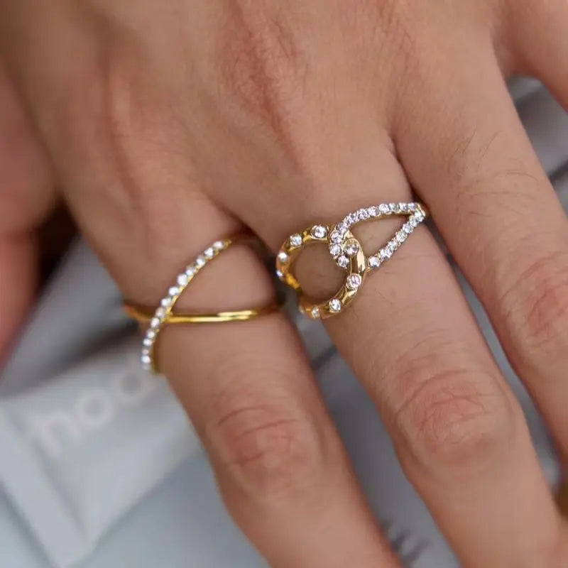 KIKA Delicate Crystal Crossed Rings18K Gold PVD Plated Stainless Steel 316L