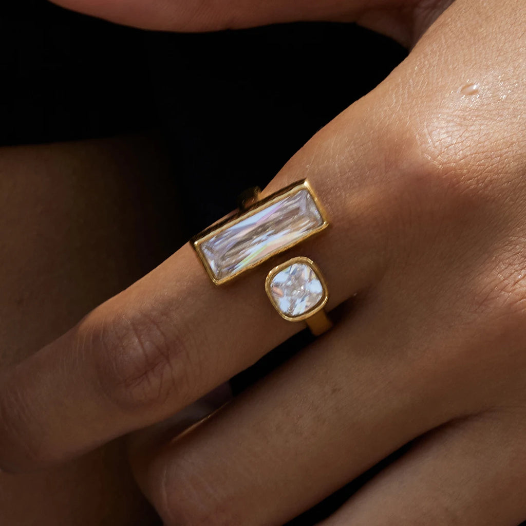 KIKA Minimalist Classic 18K Gold Color PVD Plated Stainless Steel 316L Square Round Zircon Rings Trendy Waterproof