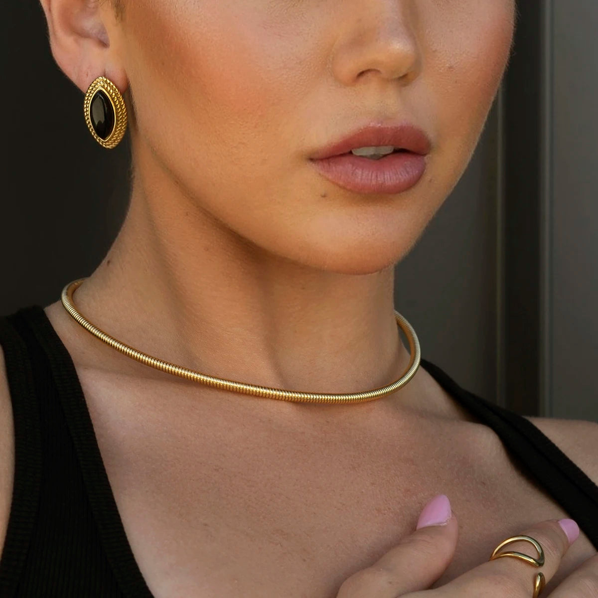 Metal Texture Cuff Necklace Snake Chain 16K Gold Plated