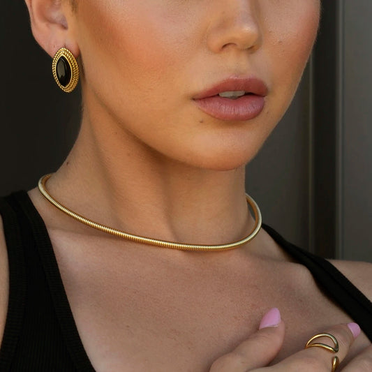 Metal Texture Cuff Necklace Snake Chain 16K Gold Plated