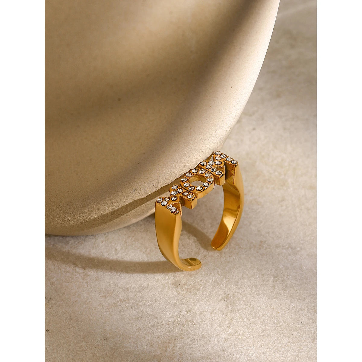 Kika Minimalist Stainless Steel Letters Texture Ring Gold Color Waterproof