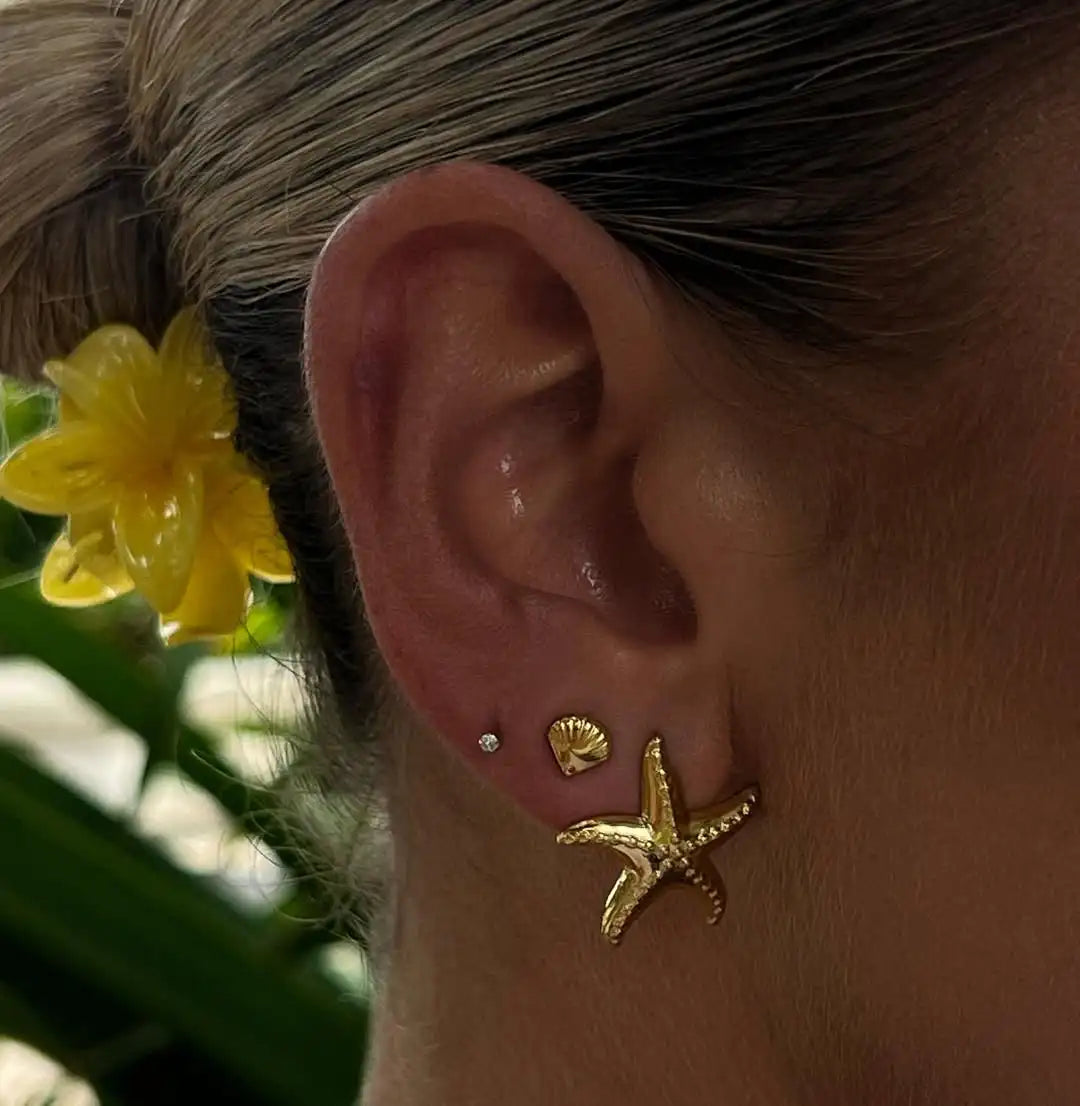 Exquisite 3-Pair Earring Set Shell Starfish Ear Studs Stackable