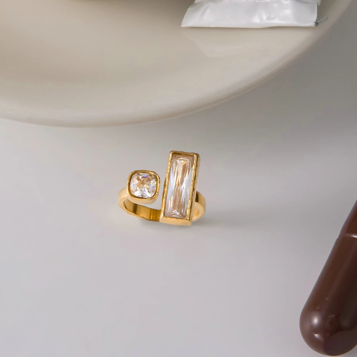 KIKA Minimalist Classic 18K Gold Color PVD Plated Stainless Steel 316L Square Round Zircon Rings Trendy Waterproof