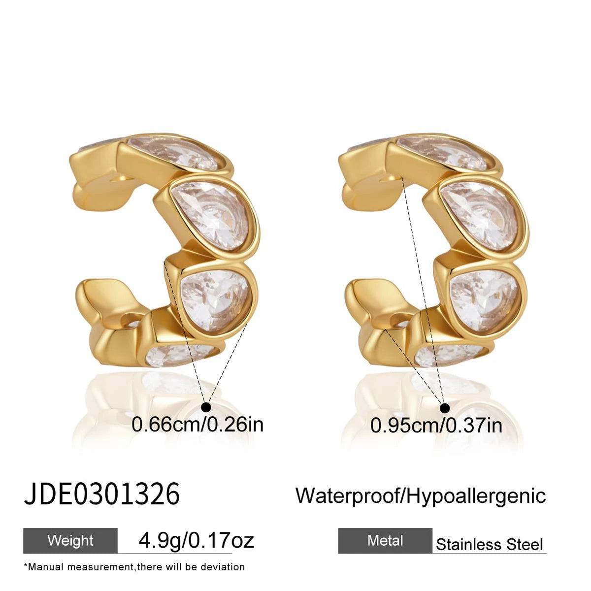 KIKA Water Drop Zircon Non-piercing Ear Clips PVD Plated Stainless Steel 316L