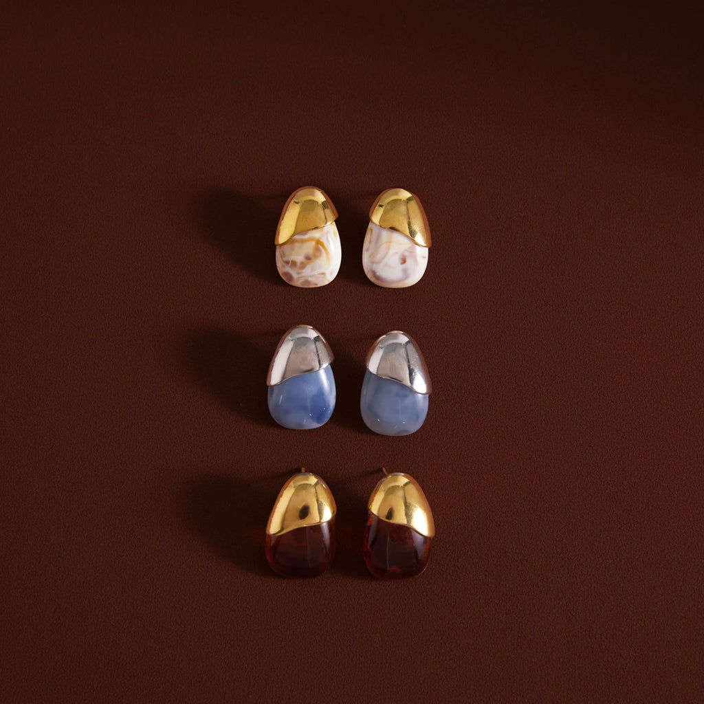 Kika Classic Water Drop Resin Stud Earrings For Women Minimalist 18K Gold Plated Stainless Steel 316L