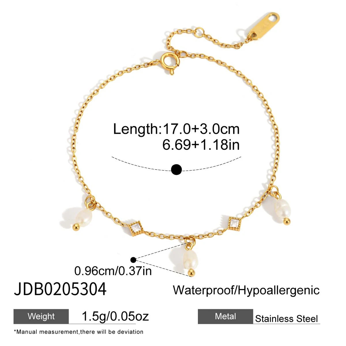KIKA Freshwater Pearl Zircon Bracelet  PVD Plated Stainless Steel 316L