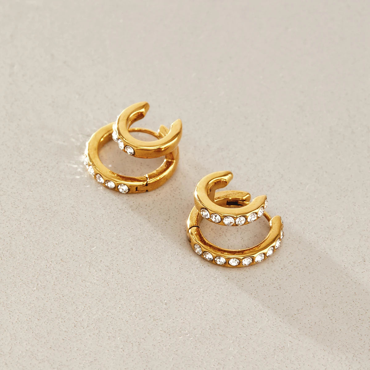 KIKA Classic Double Layer Crystal Clip Earrings For Women Waterproof 18K Gold PVD Plated Stainless Steel Earrings Jewelry Gift