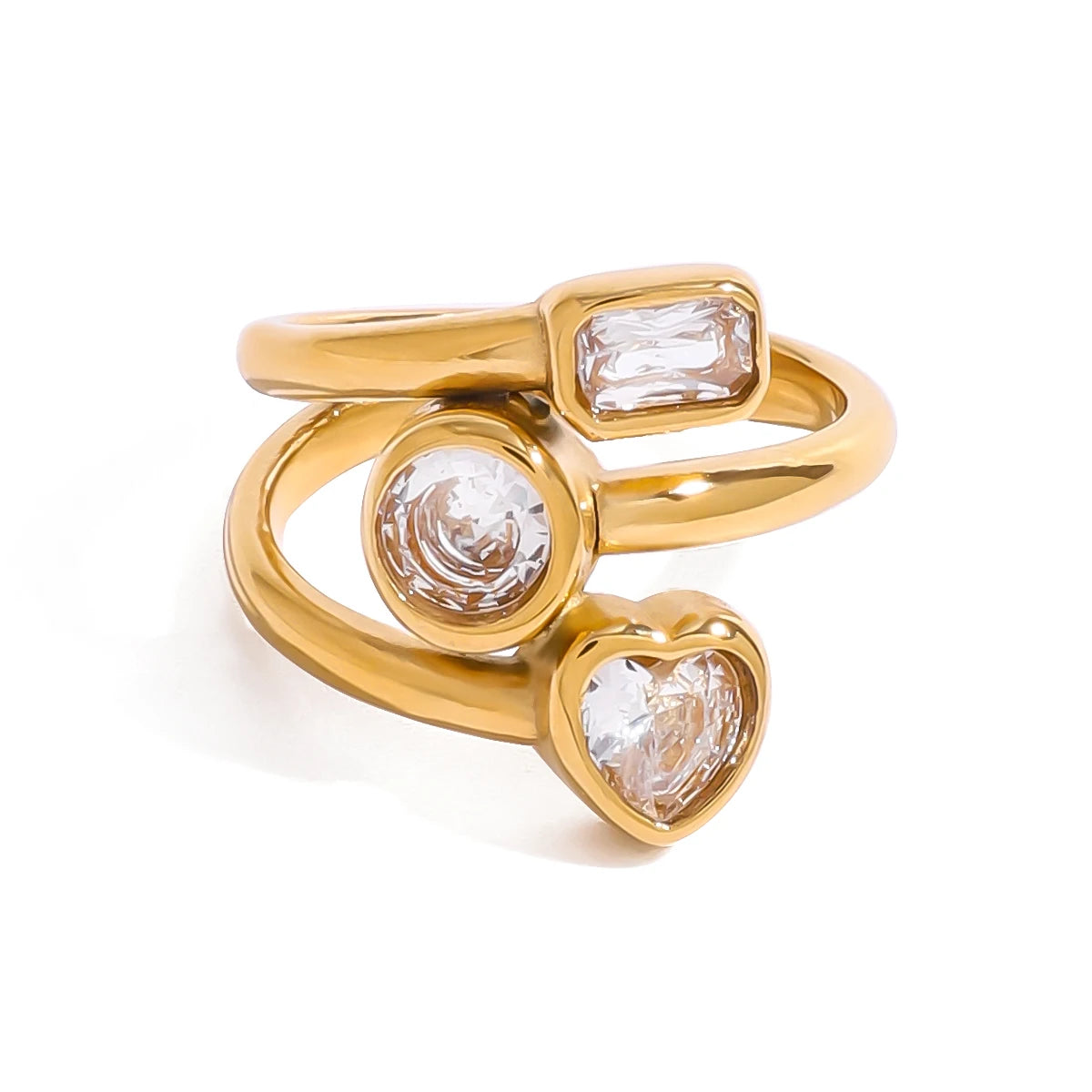 Kika Luxury Shiny AAA Cubic Zirconia Stainless Steel Geometric Ring High Quality