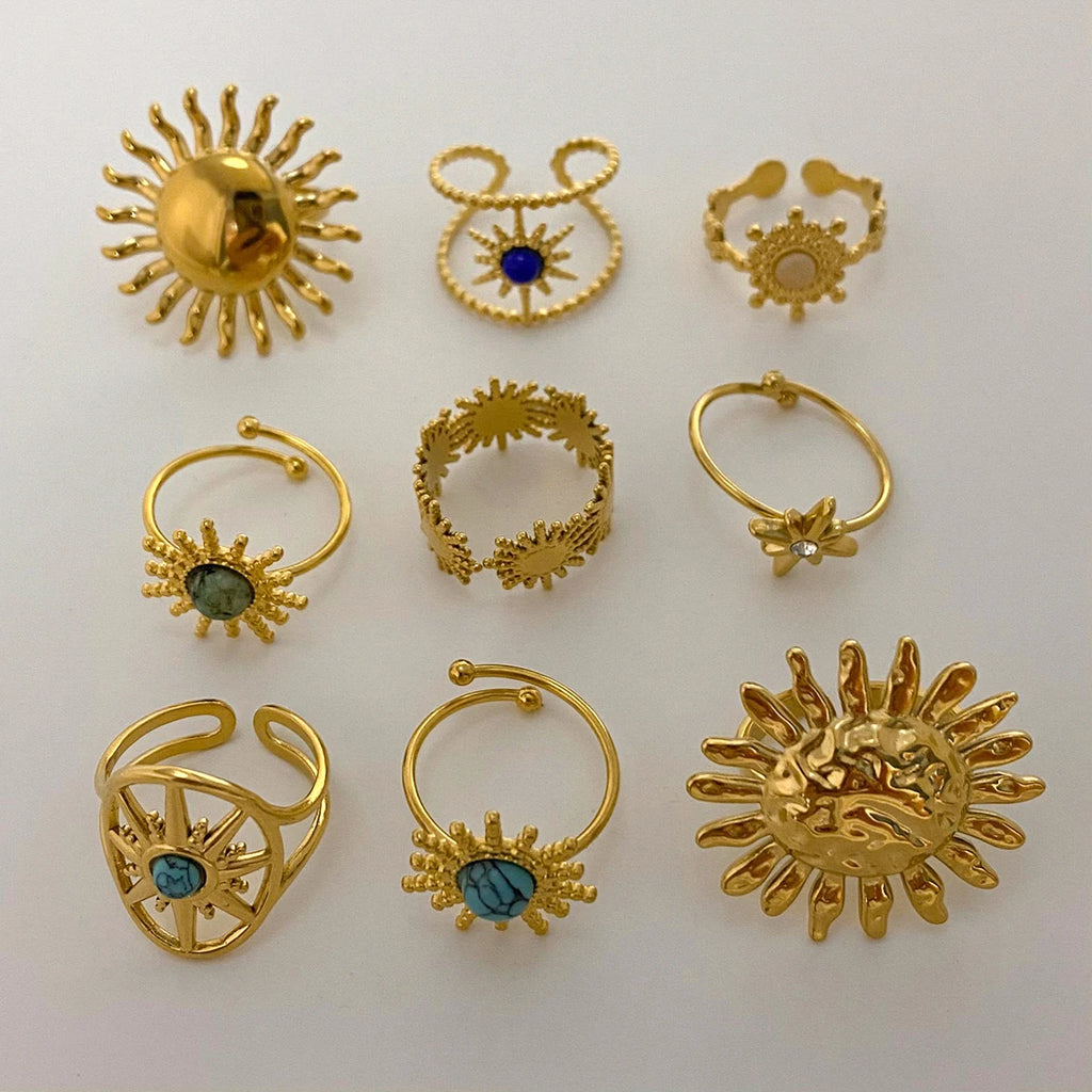 Kika Gold Color Sunshine Ring Full Sunburst Ring Rising Sun Dainty  Celestial Jewelry Stackable Ring Gift Wife