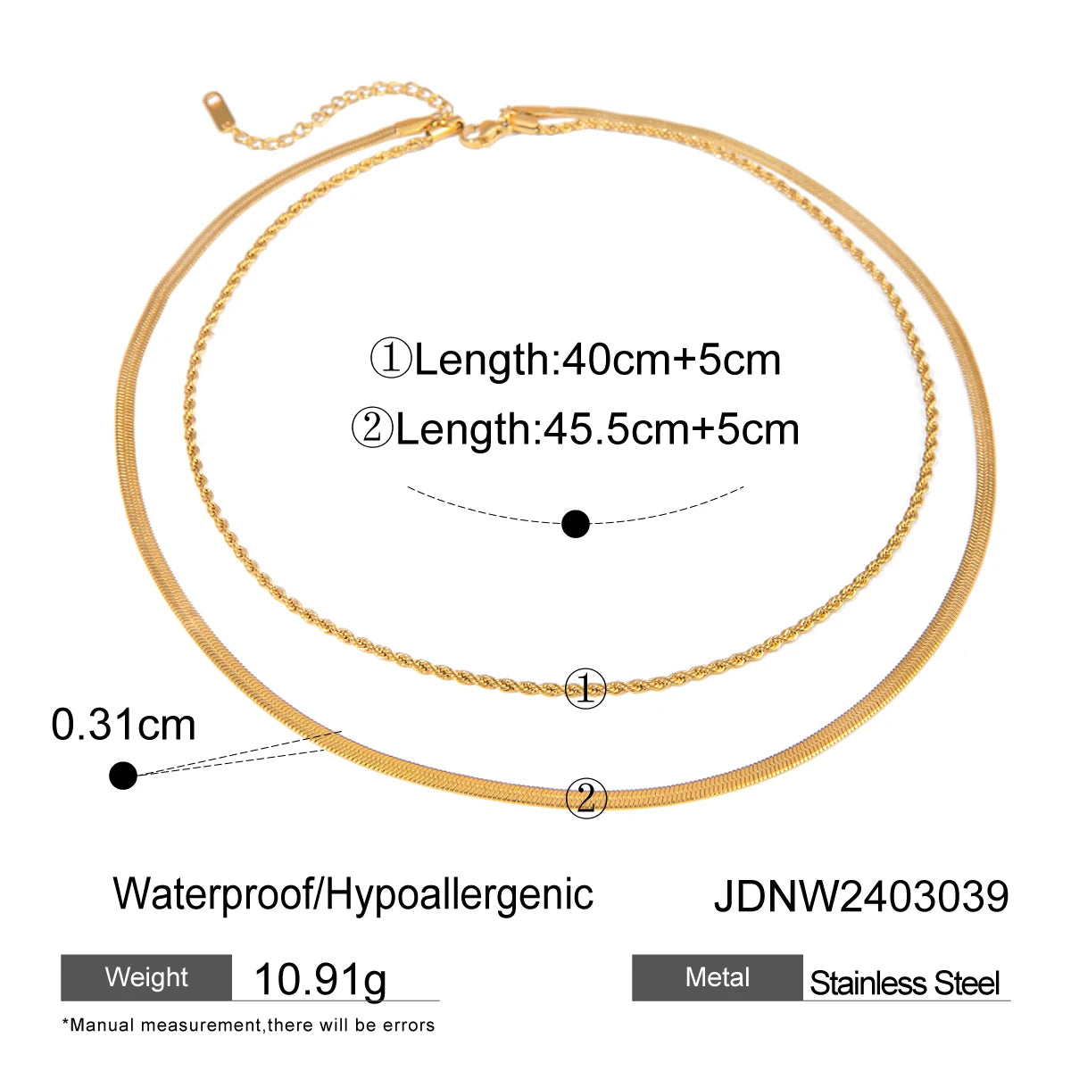 Flat Snake Chain Layer Necklace Stainless Steel Snake Rope Chain