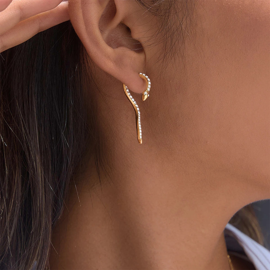 Kika Classic Crystal Snake Stud Earrings 18K Gold Plated Stainless Steel 316L