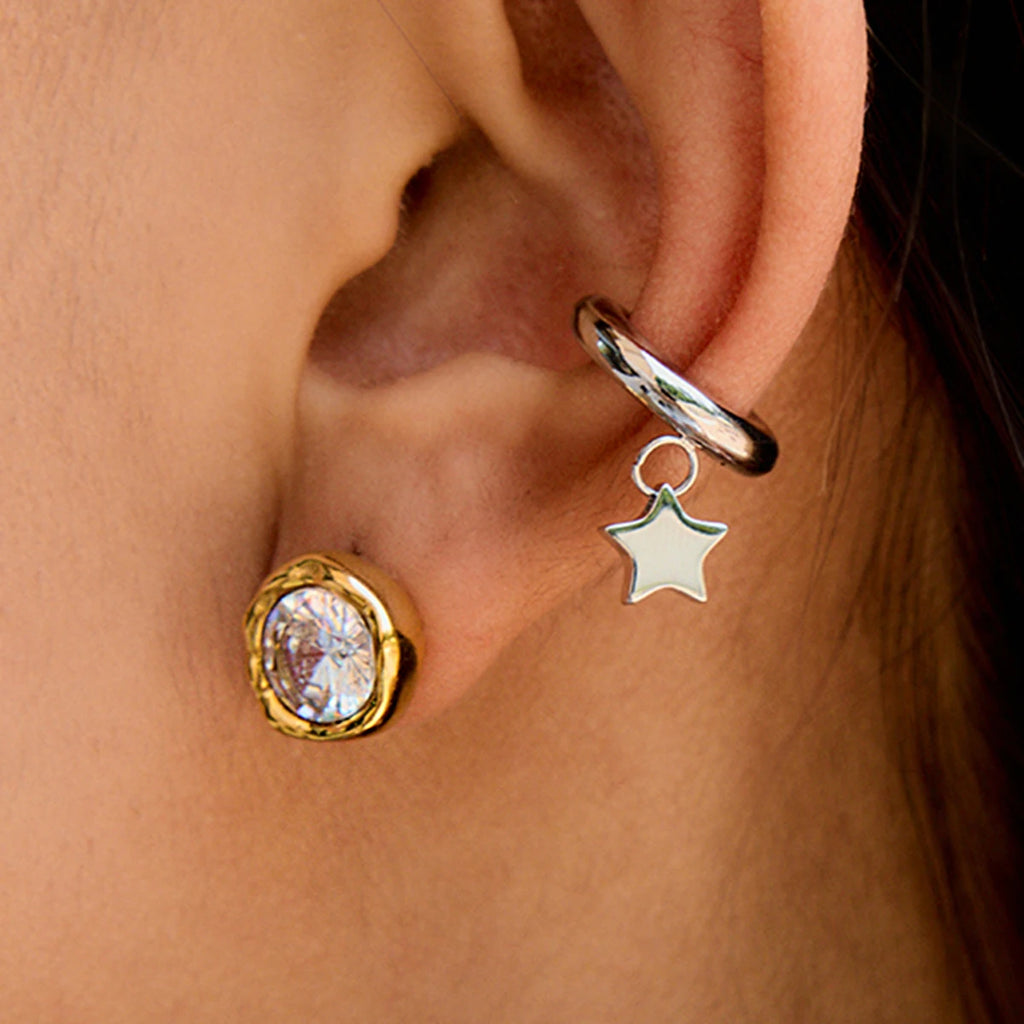 KIKA Simple Classic 18K Gold Color PVD Plated Stainless Steel 316L Round White Zircon Ear Studs