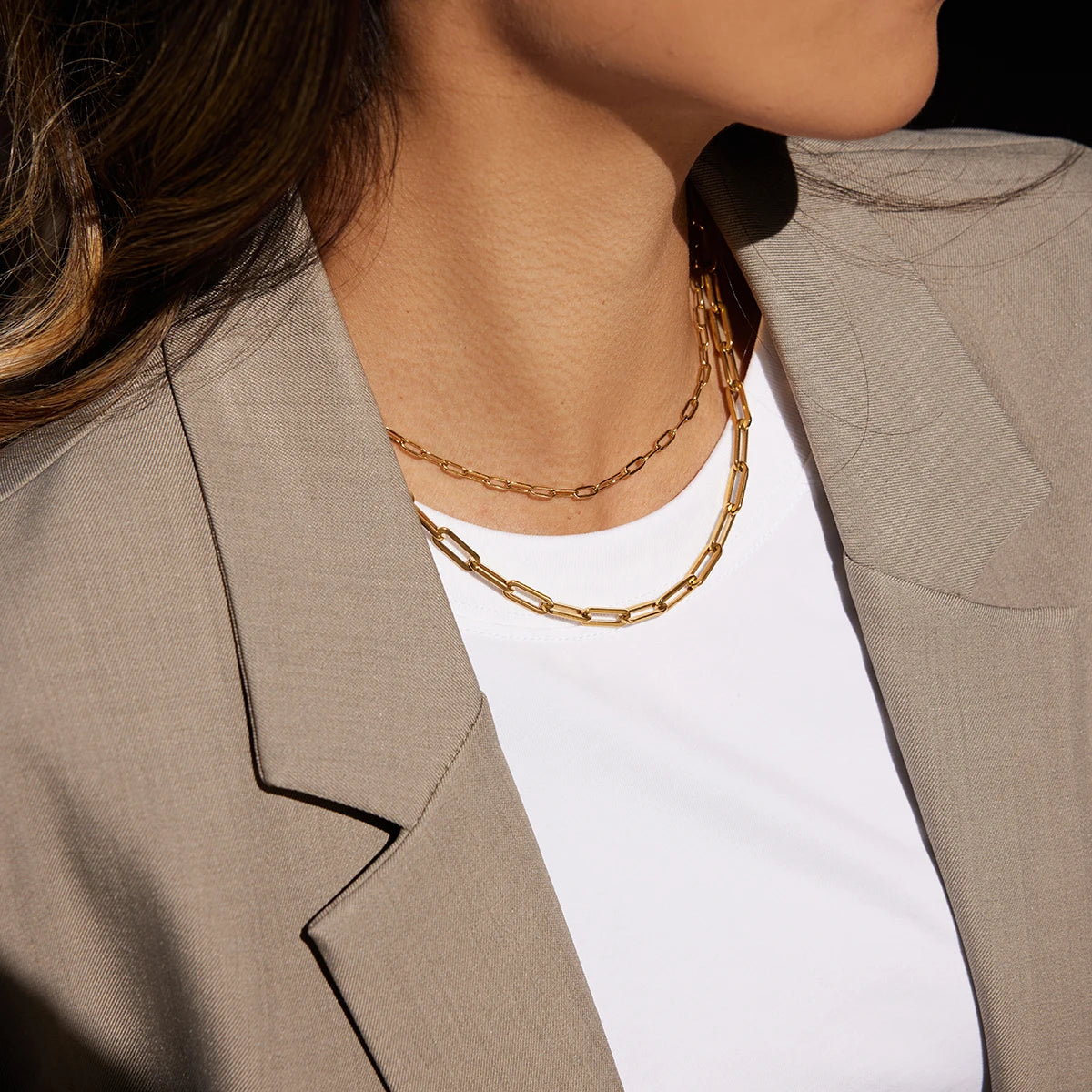 Kika Paper Clip Chain Double Layered Necklace