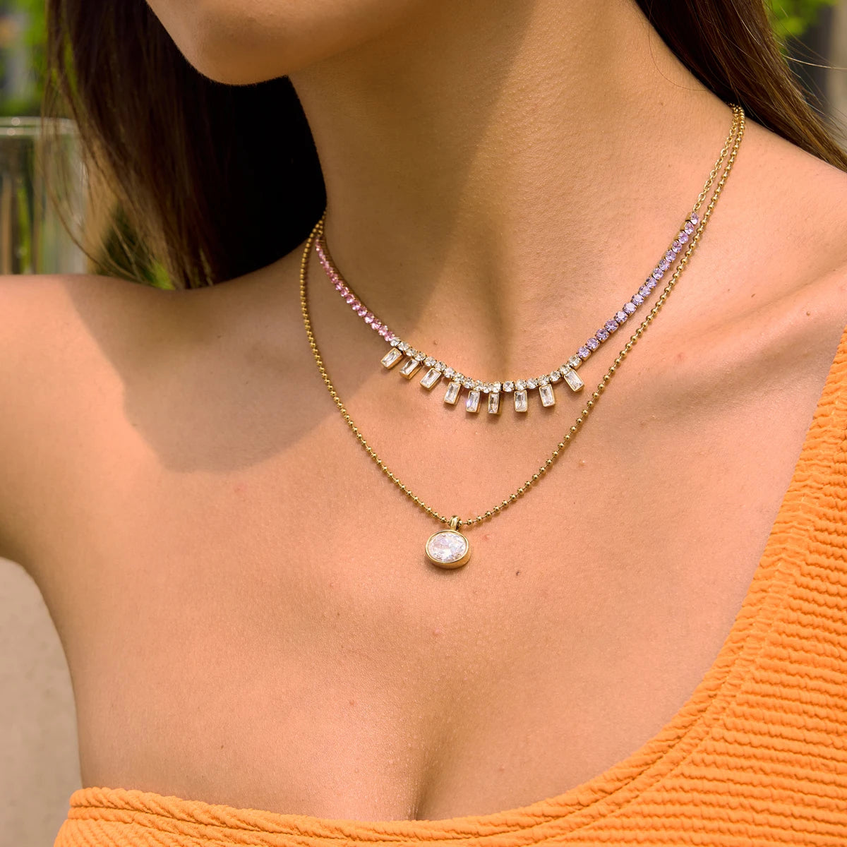 Kika Delicate Square Colorful Zircons Chain Necklace