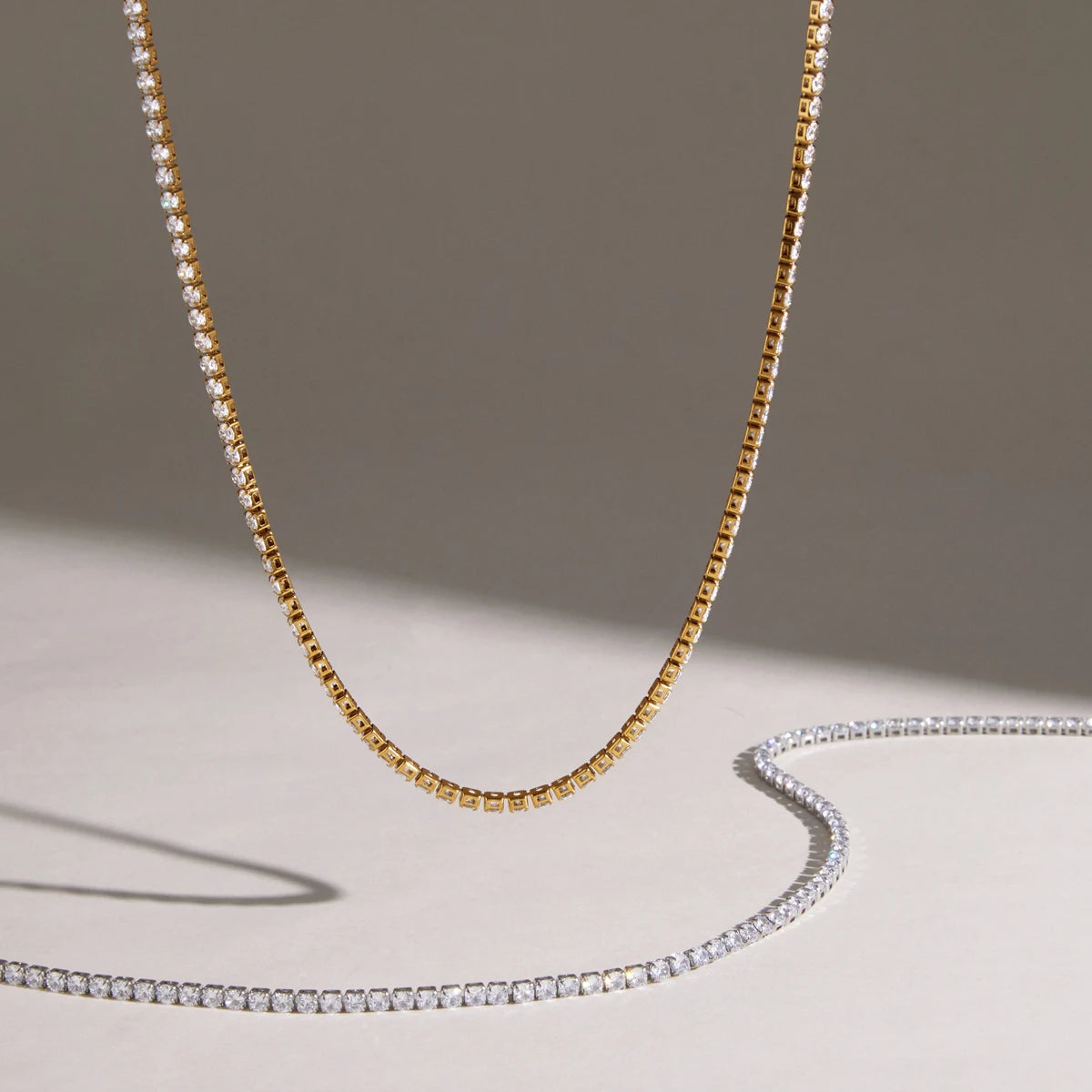KIKA  Delicate 3MM Zircon Tennis Chain Necklace  Minimalist 18K Gold Plated Stainless Steel 316L