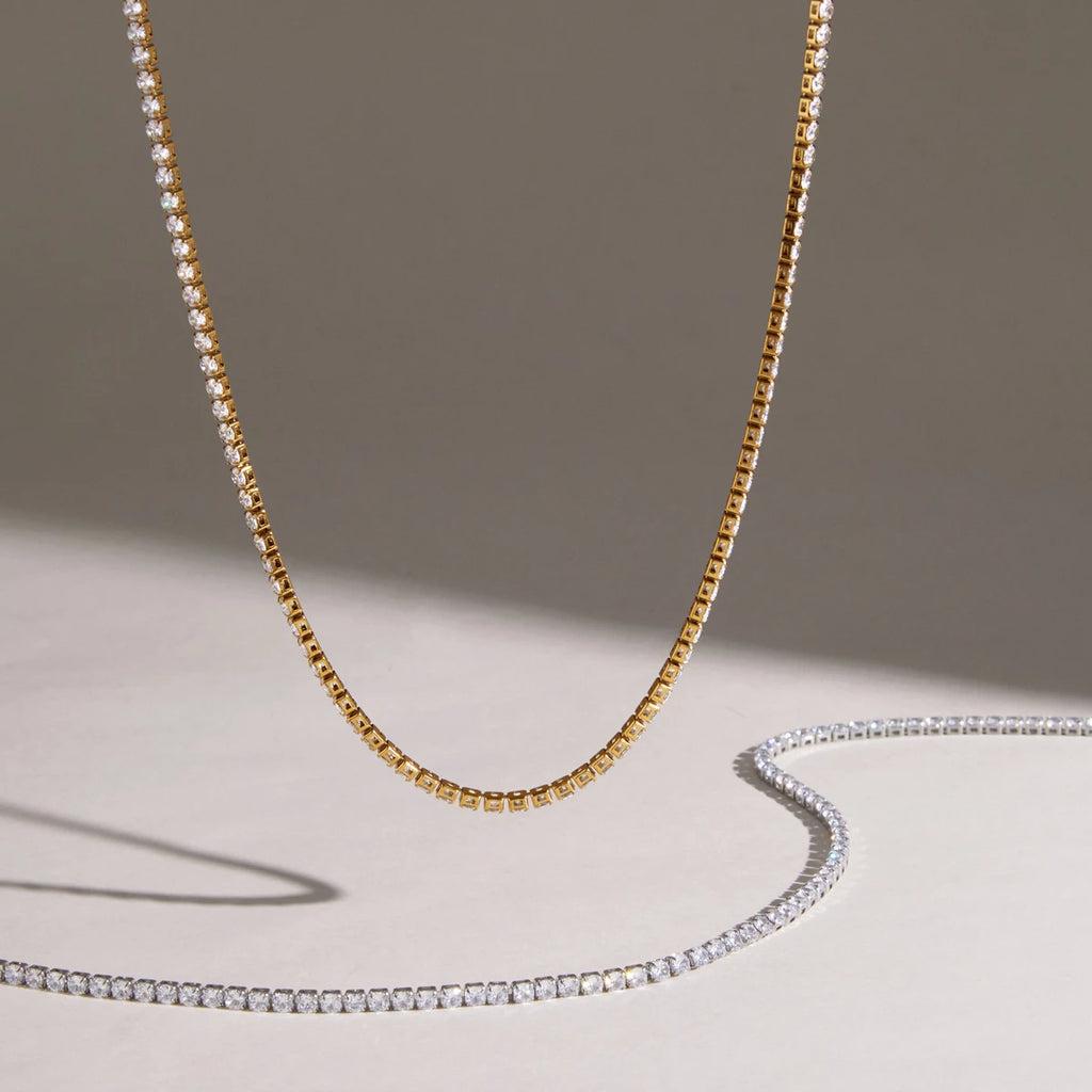 KIKA  Delicate 3MM Zircon Tennis Chain Necklace  Minimalist 18K Gold Plated Stainless Steel 316L