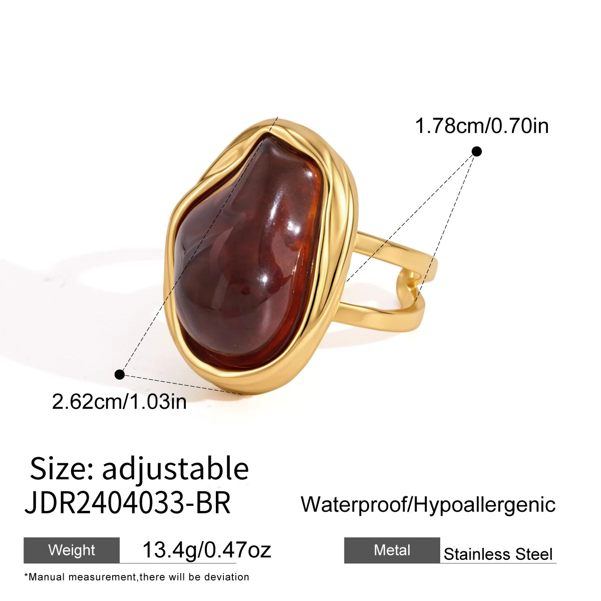 KIKA Chunky Imitation Baroque Pearl Resin Open Rings For Women 18K Gold PVD Plated Stainless Steel 316L