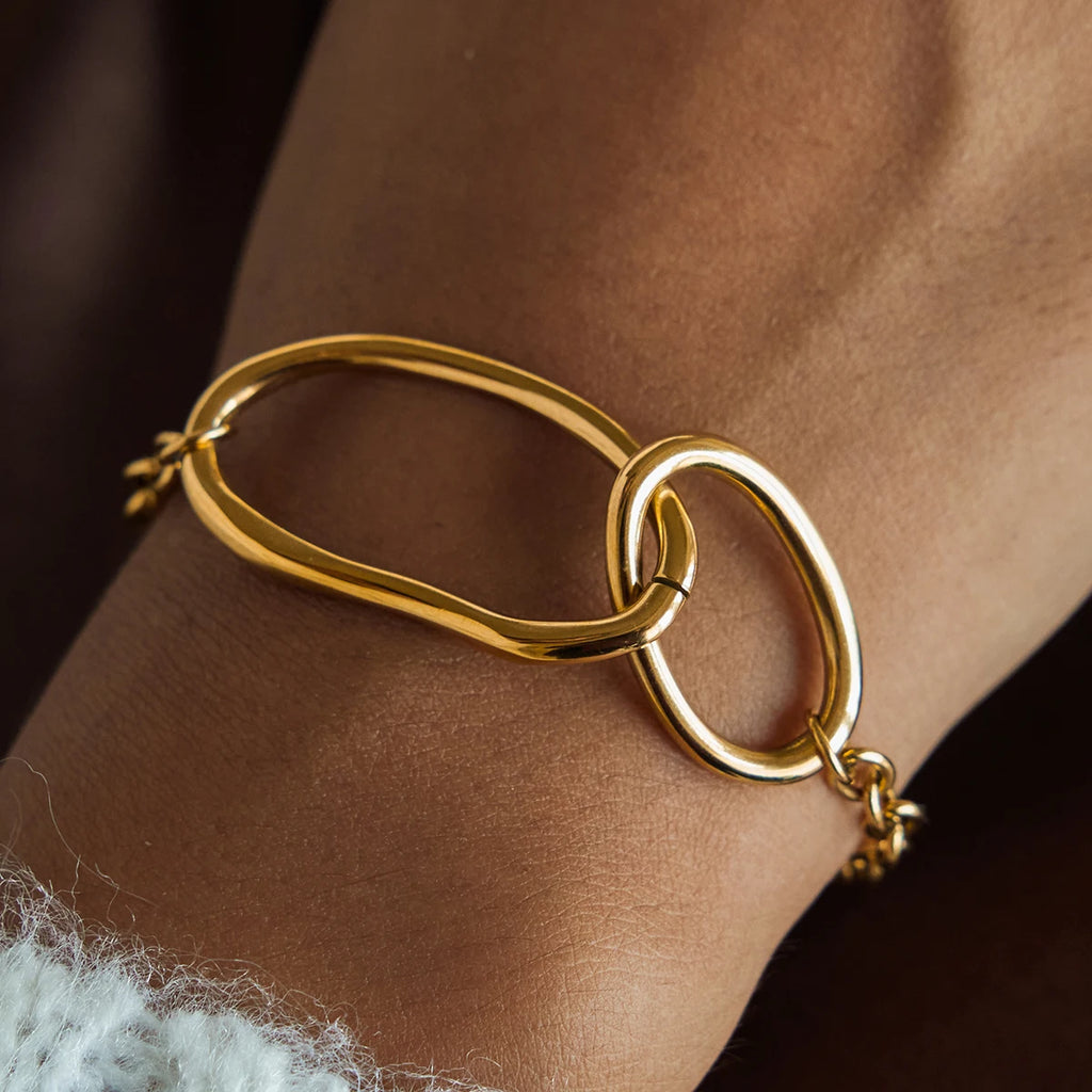 Kika Minimalist 18K Gold Color Plated Basic Chain OT Buckle Bracelets Waterproof Stainless Steel