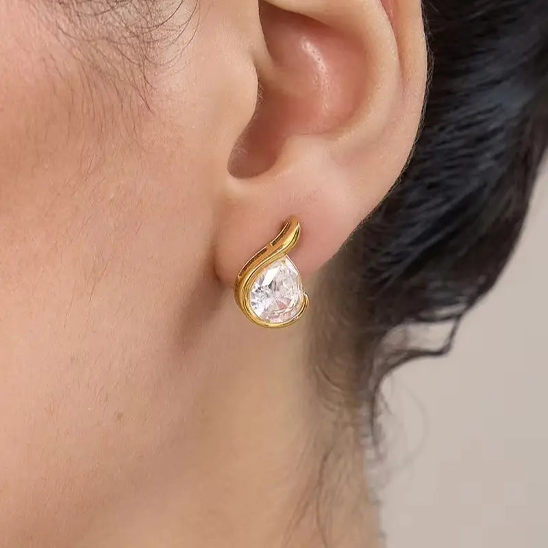 KIKA Elegant Water Drop Zircon Stud Earrings For Women Minimalist 18K Gold PVD Plated Stainless Steel Earrings Fashion Jewelry