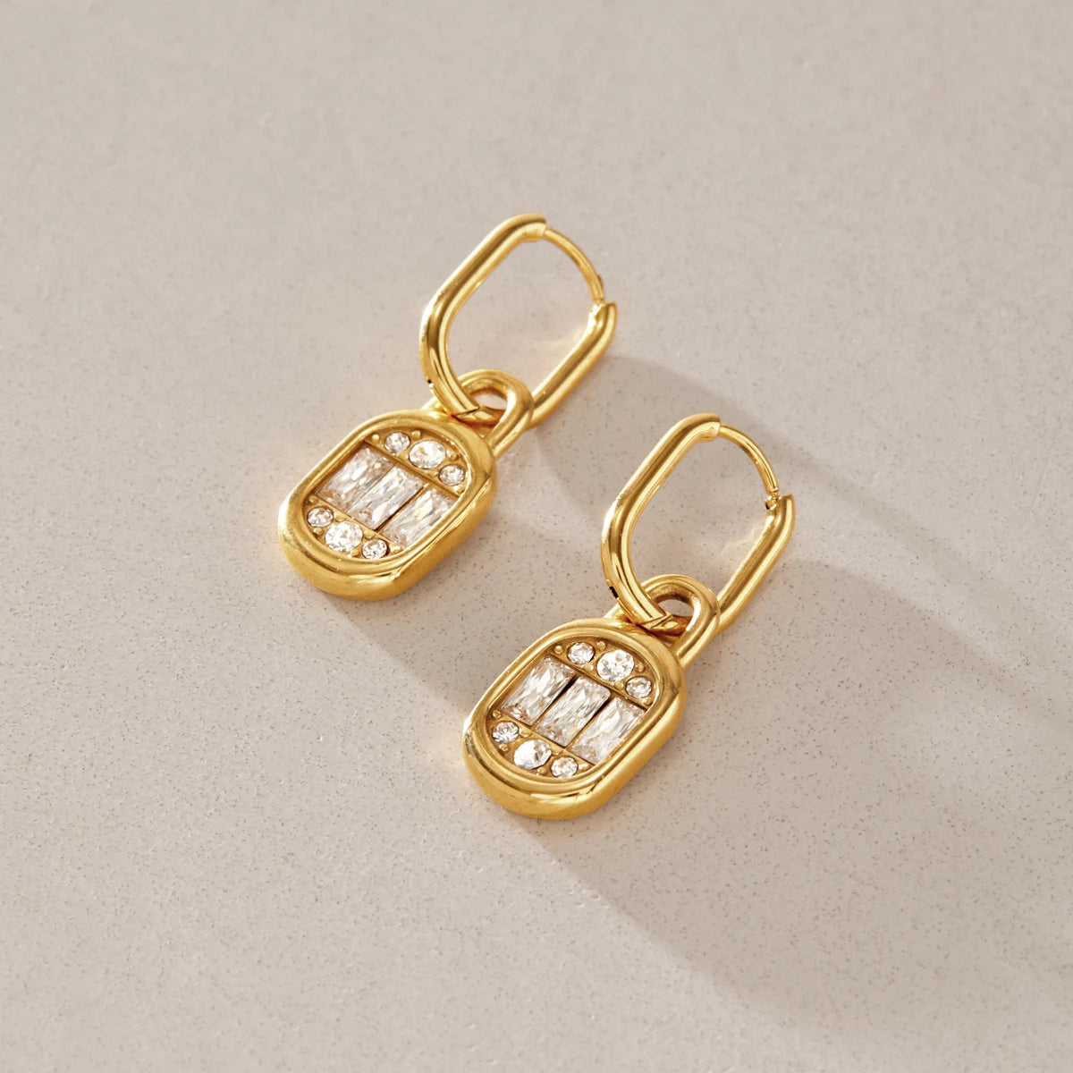 KIKA Delicate Crystal Lock Drop Earrings For Women Minimalist 18K Gold PVD Plated Stainless Steel Earrings Fashion Jewelry